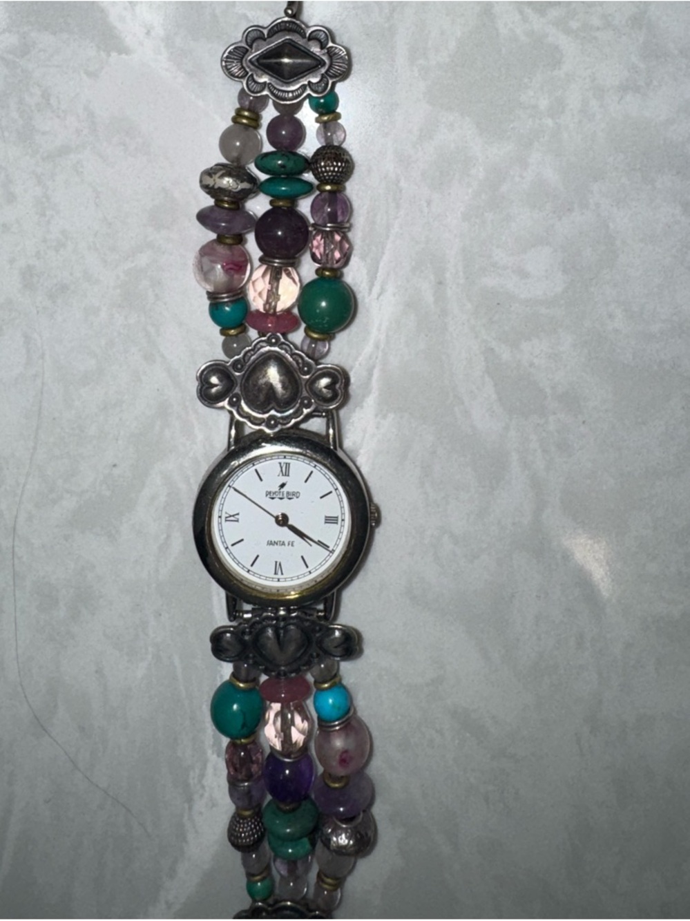 Peyote Bird turquoise and amethyst. Women's Watch Bracelet — Unbranded